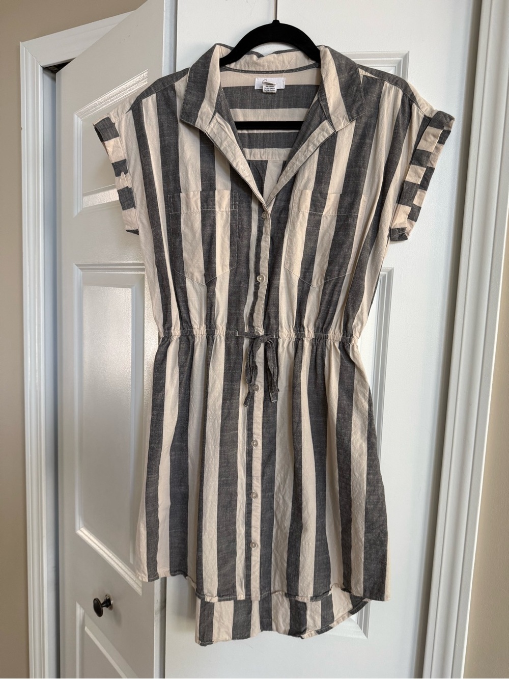 Japna Black & Cream Striped Button-Front Midi Dress